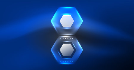 Neon hexagon background. Hi-tech design for wallpaper, banner, background, landing page, wall art, invitation, prints, postersのイラスト素材