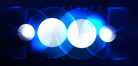 Abstract background blue shiny glowing neon color round elements and circles. Techno futuristic vector Illustration For Wallpaper, Banner, Background, Card, Book Illustration, landing pageのイラスト素材