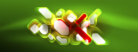 Neon lines, squares and round shapes abstract background. Techno glowing neon hexagon shapes vector illustration for wallpaper, banner, background, landing page, wall art, invitation, prints, postersのイラスト素材