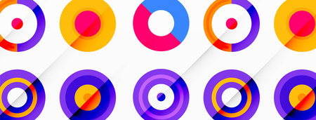 Vibrant and eye-catching vector background featuring a grid of colorful circles arranged in a patterned composition, perfect for modern and trendy designsのイラスト素材