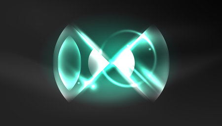 Abstract background techno neon glowing circle shapes and round elemetns with light flare effects. Hi-tech design for wallpaper, banner, background, landing page, wall art, invitation, prints, postersのイラスト素材