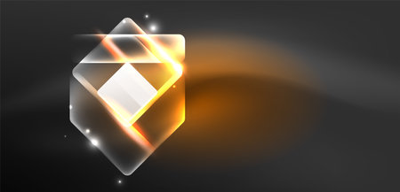 Neon speed arrow and line shapes background. Hi-tech concept with shiny backdrop. Bright flare light effect in the darkのイラスト素材