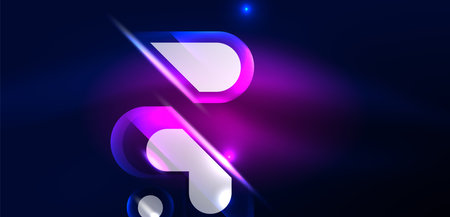 Abstract background glowing neon light geometric shapes. Space cosmic or magic energy vector wallpaper For Wallpaper, Banner, Background, Card, Book Illustration, landing pageのイラスト素材
