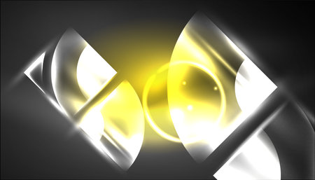 Abstract background techno neon glowing circle shapes and round elements with light flare effects. Hi-tech design for wallpaper, banner, background, landing page, wall art, invitation, prints, postersのイラスト素材