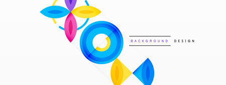 Abstract background - minimalist circles and round elements composition with varying sizes circles and other geometric shapes. The elements are arranged symmetrically in a grid-like patternのイラスト素材