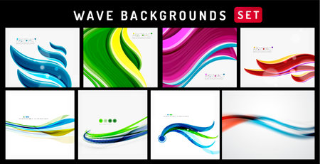 Set of wave minimal backgrounds for wallpaper, banner, background, landing page, wall art, invitation, printsのイラスト素材