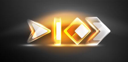 Neon speed arrow and line shapes background. Hi-tech concept with shiny backdrop. Bright flare light effect in the darkのイラスト素材