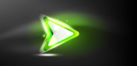 Neon speed arrow and line shapes background. Hi-tech concept with shiny backdrop. Bright flare light effect in the darkのイラスト素材