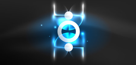 Abstract background blue shiny glowing neon color round elements and circles. Techno futuristic vector Illustration For Wallpaper, Banner, Background, Card, Book Illustration, landing pageのイラスト素材