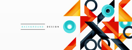 Colorful triangles and circles abstract background. Design for wallpaper, banner, background, landing page, wall art, invitation, prints, postersのイラスト素材