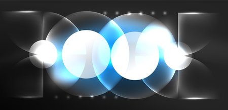 Abstract background blue shiny glowing neon color round elements and circles. Techno futuristic vector Illustration For Wallpaper, Banner, Background, Card, Book Illustration, landing pageのイラスト素材