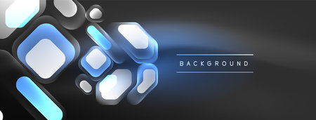 Glowing neon geometric elements abstract background. Neon light or laser show, electric impulse, power lines, techno quantum energy impulse, magic glowing dynamic linesのイラスト素材