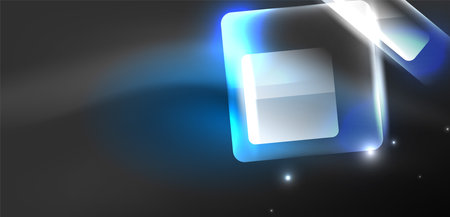 Neon speed arrow and line shapes background. Hi-tech concept with shiny backdrop. Bright flare light effect in the darkのイラスト素材