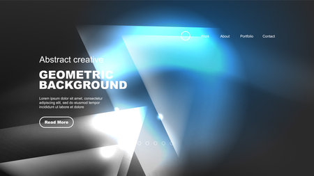 Abstract background landing page, geometric shape illuminated with glowing neon light on dark background. Futuristic city lights conceptのイラスト素材