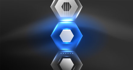 Neon hexagon background. Hi-tech design for wallpaper, banner, background, landing page, wall art, invitation, prints, postersのイラスト素材