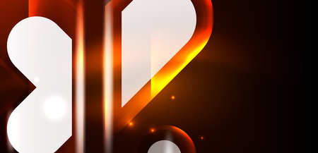 Neon glowing geometric shapes vector abstract background. Round elements, light effects and glass glossy style with color backdrop. Space cosmic or magic energy wallpaperのイラスト素材