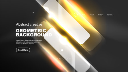 Abstract background landing page, geometric shape illuminated with glowing neon light on dark background. Futuristic city lights conceptのイラスト素材