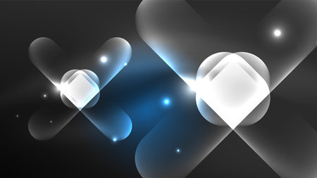 Abstract background landing page, geometric shape illuminated with glowing neon light on dark background. Futuristic city lights conceptのイラスト素材