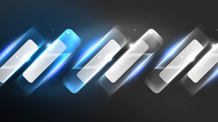 Abstract background landing page, geometric shape illuminated with glowing neon light on dark...