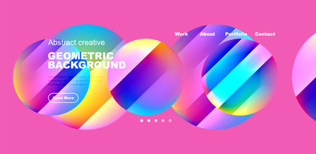 Colorful shiny and glossy circles abstract composition with light and shadow effects, geometric vector abstract backgroundのイラスト素材