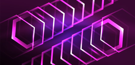 Abstract background techno neon hexagons. Hi-tech vector illustration for wallpaper, banner, background, landing page, wall art, invitation, prints, postersのイラスト素材