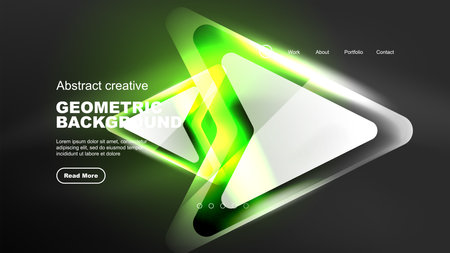 Abstract background landing page, geometric shape illuminated with glowing neon light on dark background. Futuristic city lights conceptのイラスト素材