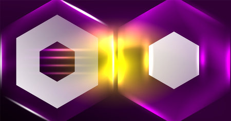 Neon hexagon background. Hi-tech design for wallpaper, banner, background, landing page, wall art, invitation, prints, postersのイラスト素材