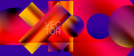 Squares and circles design. Fluid color gradients with metallic effects. Serene synergy of shapes, merging squares and circles into harmonious, captivating designのイラスト素材