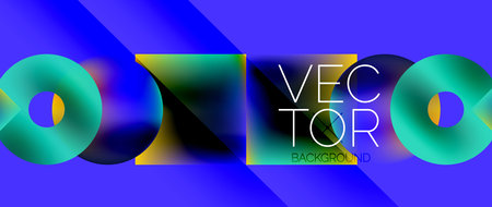 Squares and circles design. Fluid color gradients with metallic effects. Serene synergy of shapes,...