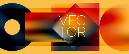 Squares and circles design. Fluid color gradients with metallic effects. Serene synergy of shapes, merging squares and circles into harmonious, captivating designのイラスト素材