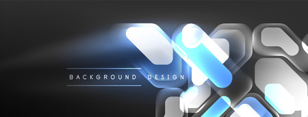 Glowing neon geometric elements abstract background. Neon light or laser show, electric impulse, power lines, techno quantum energy impulse, magic glowing dynamic linesのイラスト素材