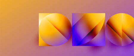 Essence of minimalism - metallic circles and squares converge upon canvas, study in restraint. The play of light on their surfaces forms subdued dance, epitomizing sophistication in simplicityのイラスト素材