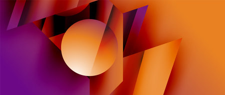 Captivating abstract backdrop composed of interlocking triangles and circles, forming an intriguing...
