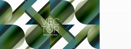 Vivid gradient triangles and circles on white. Mesmerizing fusion of shapes for digital designs, presentations, website banners, social media postsのイラスト素材