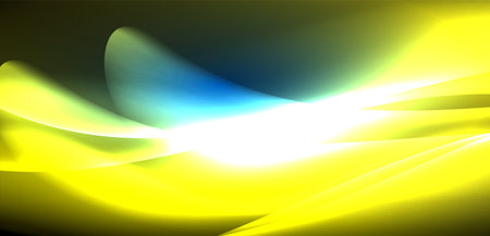 Dynamic waves in ethereal glow of neon lights. Concept merges fluidity of motion with vibrant allure of neon, crafting entrancing backdrop that embodies both vitality and futuristic sophisticationのイラスト素材