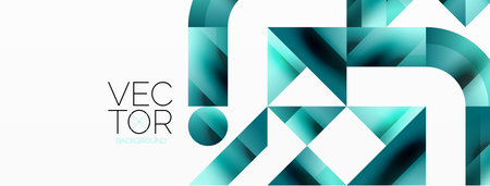 Geometric background with squares, triangles, circles. Shapes harmoniously interact, creating visually striking design for digital designs, presentations, website banners, social media postsのイラスト素材