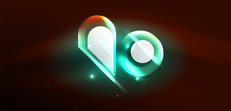 Neon glowing geometric shapes vector abstract background. Round elements, light effects and glass glossy style with color backdrop. Space cosmic or magic energy wallpaperのイラスト素材