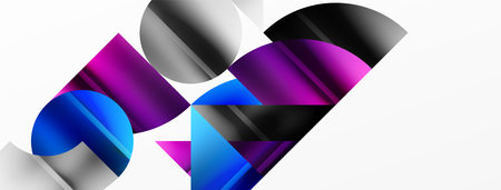 Elegant minimalist background with color metallic circles and triangles, creating harmonious composition of geometric shapes for wallpaper, banner, background, landing pageのイラスト素材