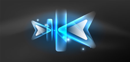 Neon speed arrow and line shapes background. Hi-tech concept with shiny backdrop. Bright flare light effect in the darkのイラスト素材