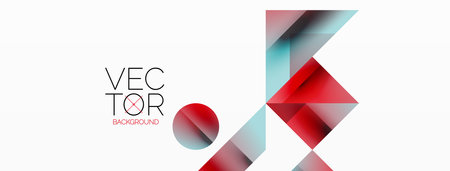 Geometric background with squares, triangles, circles. Shapes harmoniously interact, creating...