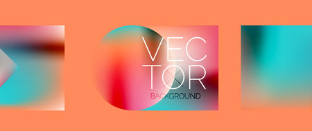 Squares and circles design. Fluid color gradients with metallic effects. Serene synergy of shapes, merging squares and circles into harmonious, captivating designのイラスト素材