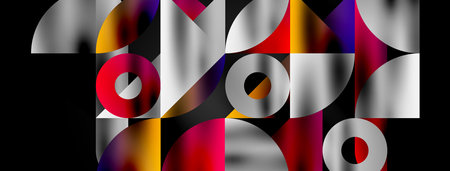 Mosaic pattern composition featuring harmonious interplay of triangles, lines, and round elements,...