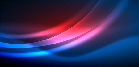 Dynamic waves in ethereal glow of neon lights. Concept merges fluidity of motion with vibrant allure of neon, crafting entrancing backdrop that embodies both vitality and futuristic sophisticationのイラスト素材