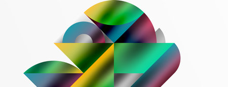 Mosaic pattern composition featuring harmonious interplay of triangles, lines, and round elements,...