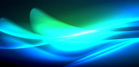 Dynamic waves in ethereal glow of neon lights. Concept merges fluidity of motion with vibrant allure of neon, crafting entrancing backdrop that embodies both vitality and futuristic sophisticationのイラスト素材