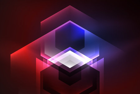 Arrow hexagon neon light glowing shapes background. Vector illustration For Wallpaper, Banner, Background, Card, Book Illustration, landing pageのイラスト素材