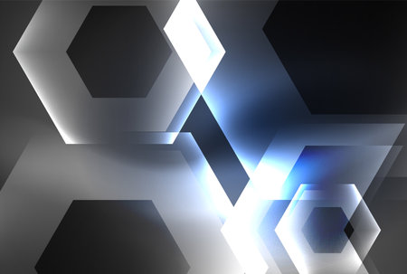 Arrow hexagon neon light glowing shapes background. Vector illustration For Wallpaper, Banner, Background, Card, Book Illustration, landing pageのイラスト素材