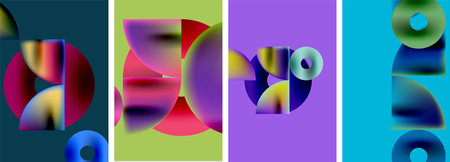 Set of colorful posters with round geometric elements and circles. Vector illustration For...