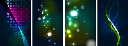 Neon glittering glowing light geometric shapes posters. Vector illustration For Wallpaper, Banner, Background, Card, Book Illustration, landing pageのイラスト素材
