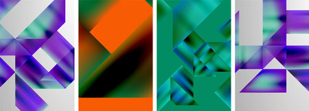 Set of colorful geometric posters - round shapes and circles with fluid color gradients. Abstract...